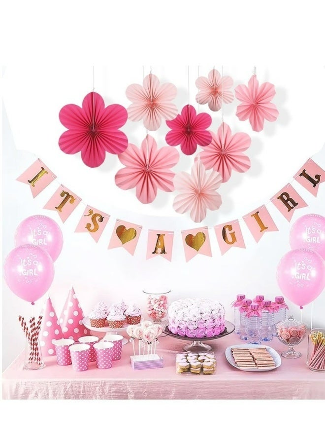 9PCS Paper Decorations Paper Flowers Fans Pom Poms Floral Backdrop Hanging Flowers Wall Decor For Weddings Birthdays Baby Shower Spring Tea Party Home Event Decor - Image 3