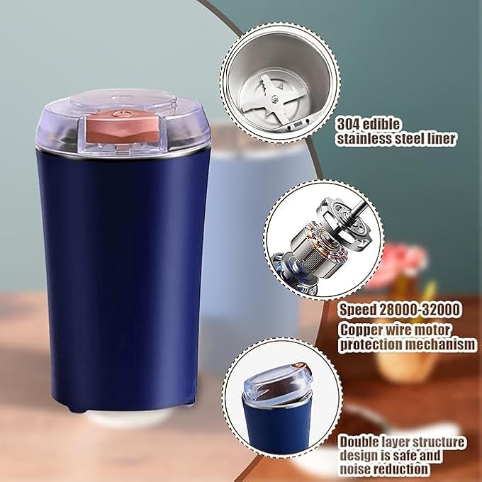 سکیلو مطحنة القهوة الكهربائية بالتوابل 240 واط بمحرك قوي شفرة من الفولاذ المقاوم للصدأ سعة 100 جرام قاعدة محرك قابلة للإزالة متعددة الأغراض لحبوب القهوة والمكسرات والتوابل والبذور والأعشاب - Image 3