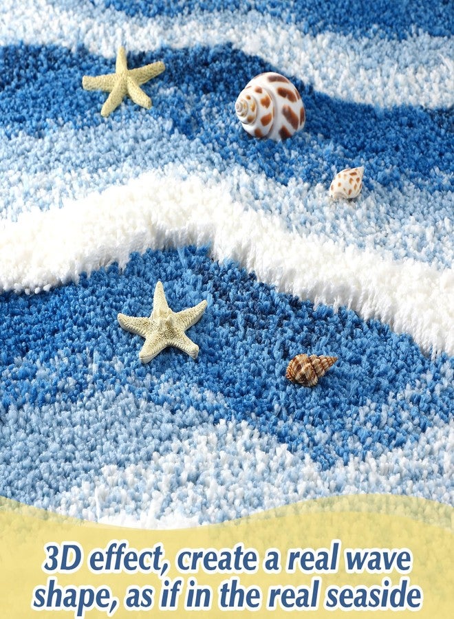 Tinideya Blue Ocean Rug 47 x 24 Inch Tufted Wave Cute Bath Mat with Nonslip Backing Funky 3D Ocean Bathroom Rug for Coastal Beach Nautical Themed Home Living Room Bedroom Kitchen Decor - Image 3