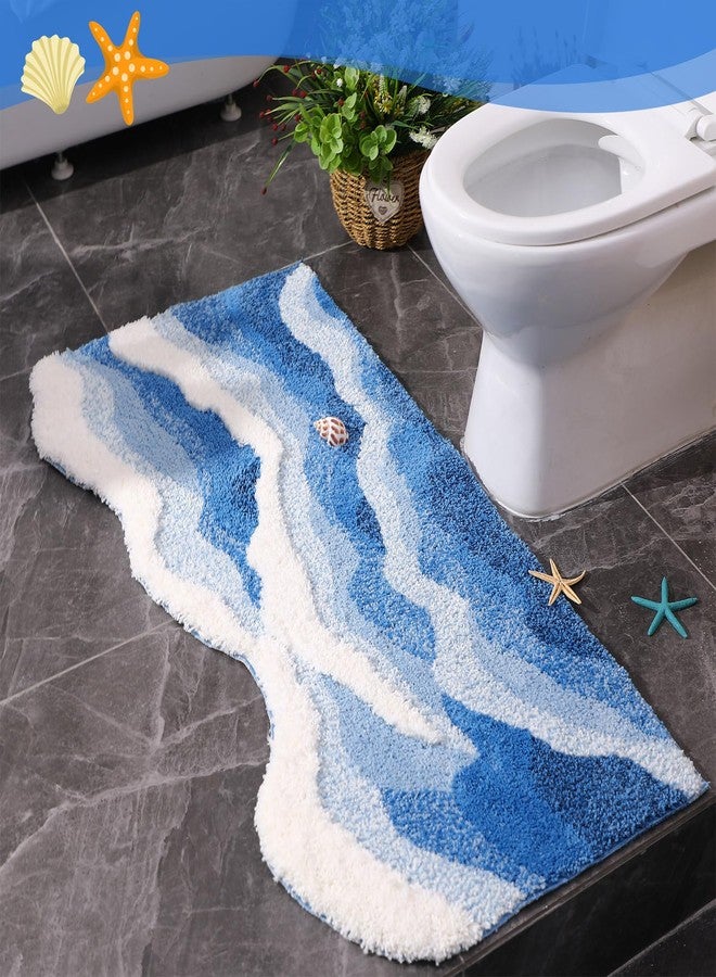 Tinideya Blue Ocean Rug 47 x 24 Inch Tufted Wave Cute Bath Mat with Nonslip Backing Funky 3D Ocean Bathroom Rug for Coastal Beach Nautical Themed Home Living Room Bedroom Kitchen Decor - Image 4