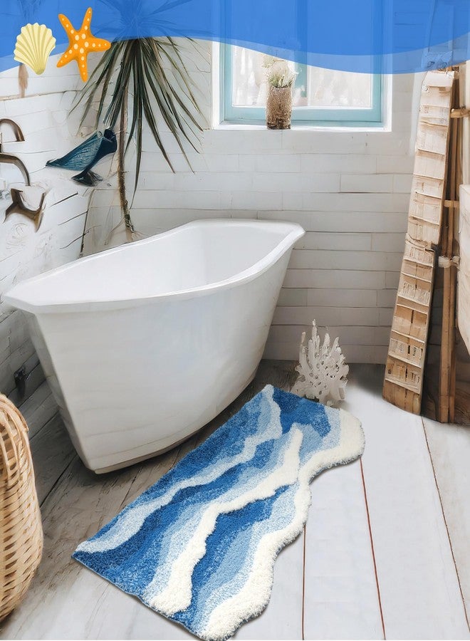 Tinideya Blue Ocean Rug 47 x 24 Inch Tufted Wave Cute Bath Mat with Nonslip Backing Funky 3D Ocean Bathroom Rug for Coastal Beach Nautical Themed Home Living Room Bedroom Kitchen Decor - Image 5