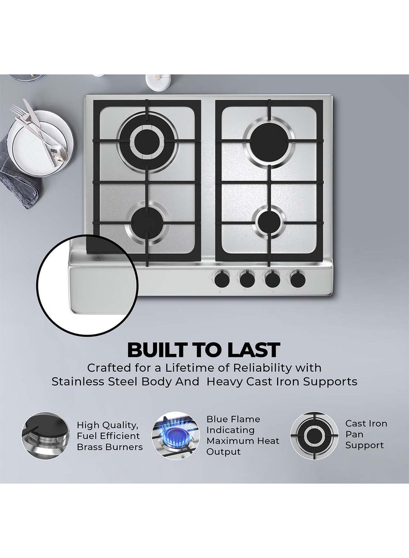 NIKAI 4 Burner Gas Hob With Auto Ignition, Cast Iron Support, Full Safety Features, Straight Flame, Stainless Steel Body, Rapid Burner, Semi-Rapid Burner, Auxiliary Burner NGH3005N Silver - Image 5