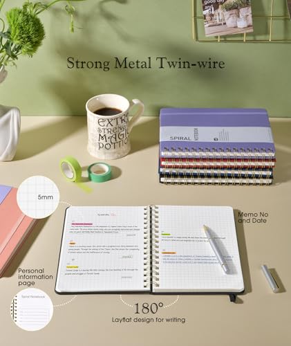 PAPEJOON Graph Spiral Journal Notebook, A5 Hardcover Spiral Journals for Women Men, 100 GSM Graph Paper Notebooks, 150 Pages Spiral Bound Grid Notebook for Writing Note Taking Work 5.75" x 8.38" Black - Image 5