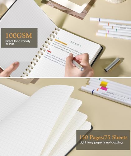 PAPEJOON Graph Spiral Journal Notebook, A5 Hardcover Spiral Journals for Women Men, 100 GSM Graph Paper Notebooks, 150 Pages Spiral Bound Grid Notebook for Writing Note Taking Work 5.75" x 8.38" Black - Image 4