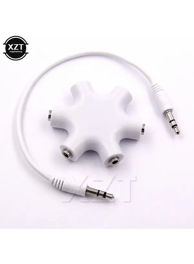 6 في 1 محول صوتي مقسم مقبس 3.5 مم مفتاح محدد حر التشغيل بالقابس الأبيض - Image 2
