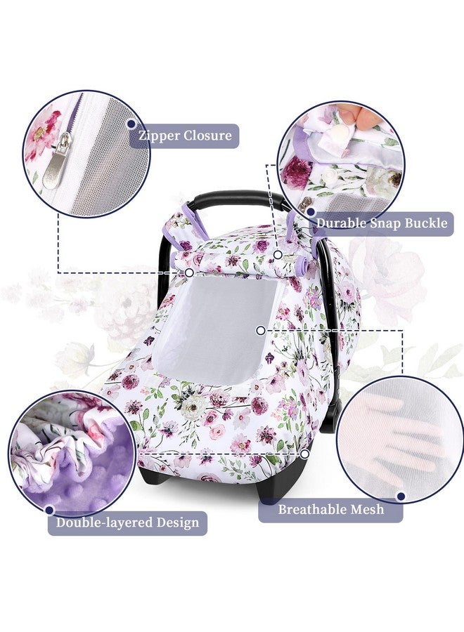 GFU Baby Car Seat Cover Winter, Windproof Carseat Covers for Newborn with 2 Layers Window, Purple Flowers Infant Car Seat Canopy for Boys and Girls with Minky Dot Backing, Keeps Babies Warm and Cozy - Image 5