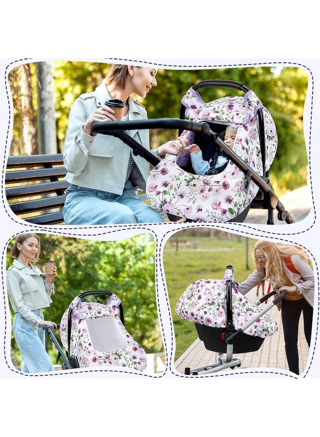 GFU Baby Car Seat Cover Winter, Windproof Carseat Covers for Newborn with 2 Layers Window, Purple Flowers Infant Car Seat Canopy for Boys and Girls with Minky Dot Backing, Keeps Babies Warm and Cozy - Image 3
