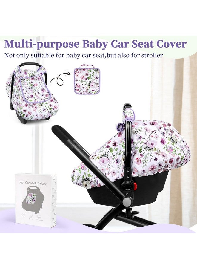 GFU Baby Car Seat Cover Winter, Windproof Carseat Covers for Newborn with 2 Layers Window, Purple Flowers Infant Car Seat Canopy for Boys and Girls with Minky Dot Backing, Keeps Babies Warm and Cozy - Image 4