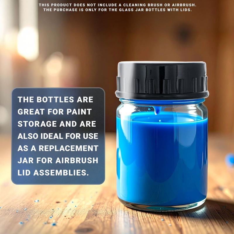Master Airbrush (Pack of 10) TB-001 Empty 3/4 Ounce (22cc) Glass Jar Bottles with Plastic Lids - Replacement Jars, Paint Storage Bottles - Jars Screw Into Siphon Feed Airbrush Lid Adaptor Assemblies - Image 3