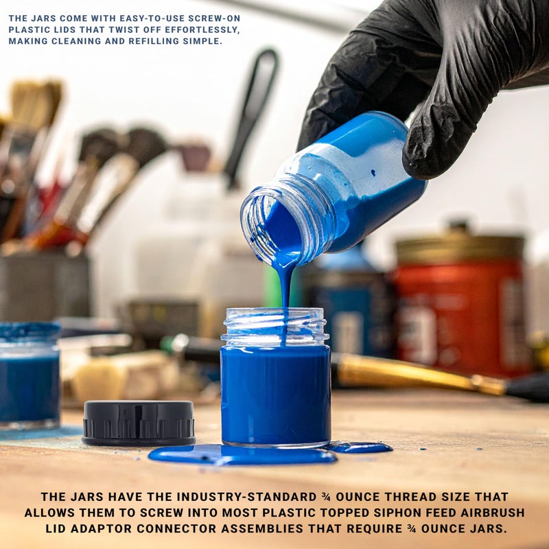 Master Airbrush (Pack of 10) TB-001 Empty 3/4 Ounce (22cc) Glass Jar Bottles with Plastic Lids - Replacement Jars, Paint Storage Bottles - Jars Screw Into Siphon Feed Airbrush Lid Adaptor Assemblies - Image 5