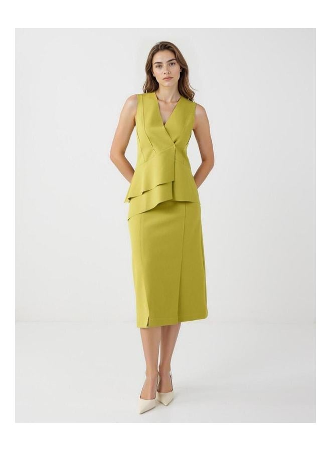 Jimmy Key Oil Green Plain Cut Normal Waist Midi Knit Skirt. - Image 1