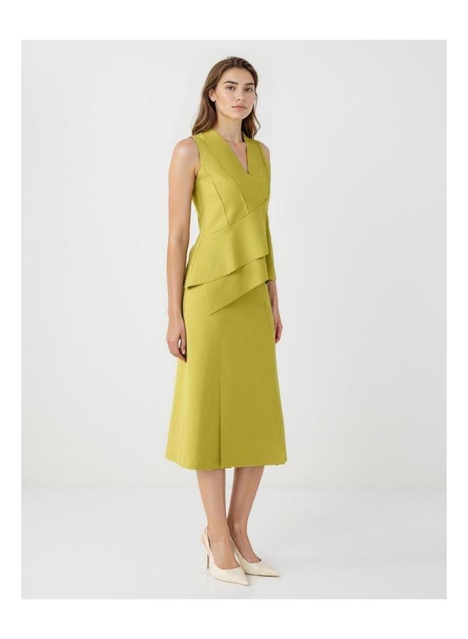 Jimmy Key Oil Green Plain Cut Normal Waist Midi Knit Skirt. - Image 3