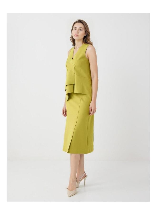 Jimmy Key Oil Green Plain Cut Normal Waist Midi Knit Skirt. - Image 2