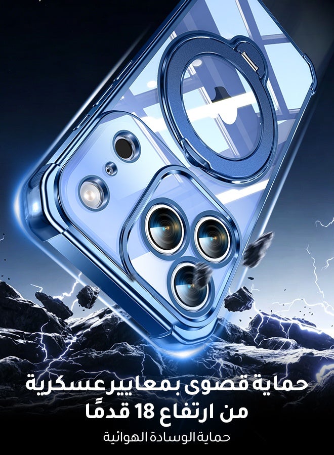 Clear Blue Electroplated Magnetic Kickstand Phone Case For iPhone 17 Pro Max 6.9 Inch, MagSafe Compatible Four Corner Airbag Shockproof Transparent Cover - Image 5