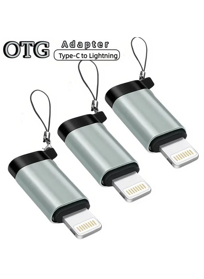 C To Lightning OTG Adapter With Lanyard 3 Pack Charging Data Transfer For iPhone iPad - Image 1