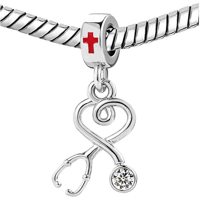 KunBead Women Girls Nurses Day Stethoscope Pendant Dangle Bead Charms Compatible with Pandora Bracelets, Copper, glass - Image 2