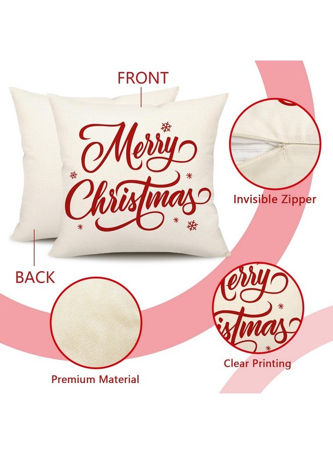 4TH Emotion Red Christmas Pillow Covers 18x18 Set of 4 Farmhouse Xmas Decorations Snowflake Hello Winter Holiday Decor Throw Cushion Case for Home Couch S24C17 - Image 5