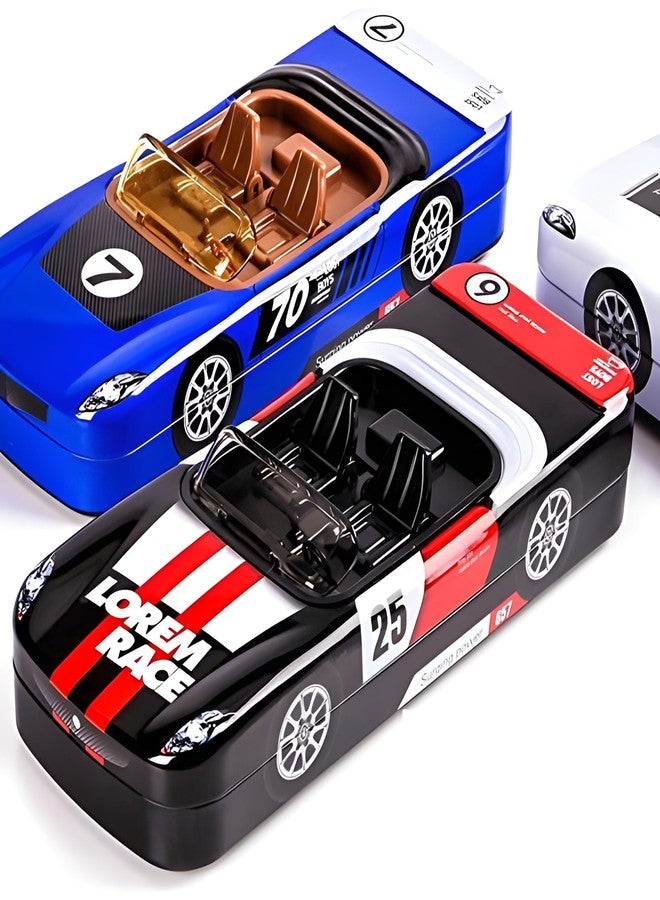 RETRIX Stylish Metal Racing Car Shape Pencil Box for Kids - Double Layer Metal Pencil Case for Kids Boys/Pencil Case for Students,Birthday Return Gift for Student (White) - Image 3