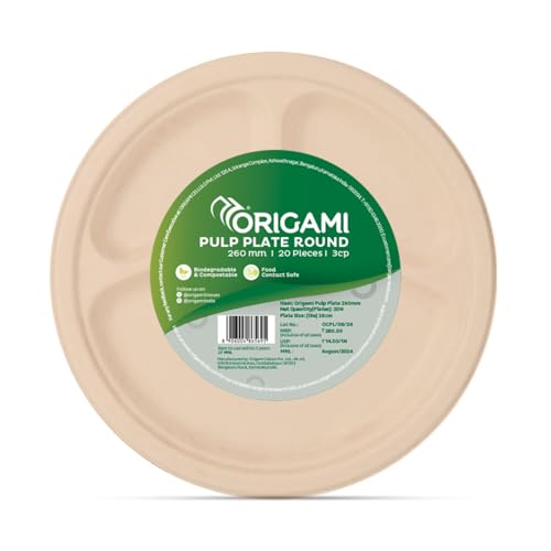Origami 10 Inches Round Disposable Bagasse Paper Plates | Strong, Eco Friendly & Biodegradable Paper Plates | Perfect for Parties, Picnics & Festive Occasions - Pack of 20 Pcs - Image 2