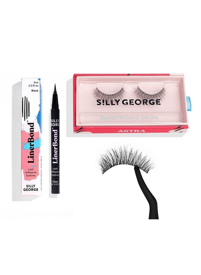 Silly George Supernatural Series Starter Kit Pretty Lashes With Adhesive Black Eyeliner ; Clear And Flexible Band Gives Lashes Natural Look ; Extra Strong Hold For False Eyelashes (Astra)  - Image 1