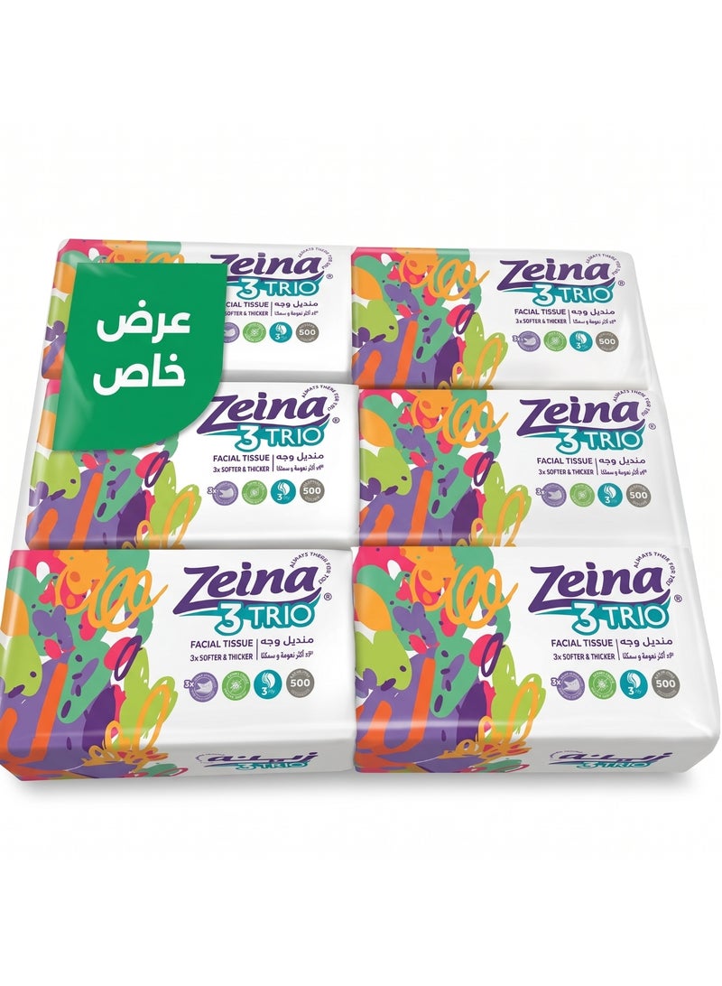 3Trio Facial Tissues 500 Sheet Pack of 6