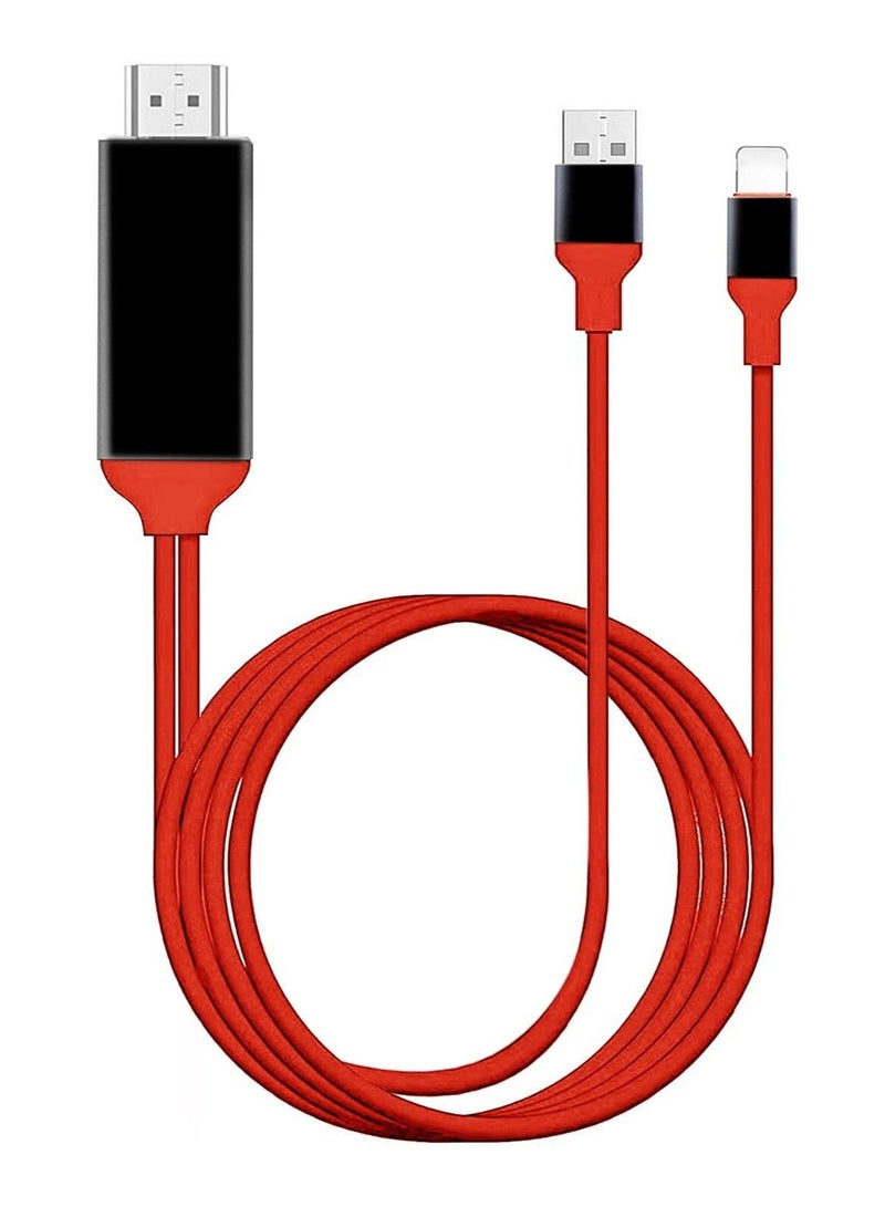 Captaintech Adapter Cable for Lightning to HDMI Digital AV Sync Audio and Video Connection for iPhone 8 / X/ 11/ 12/ 13 and iPad Devices to TV/Projector/Monitor (Red) - Image 1