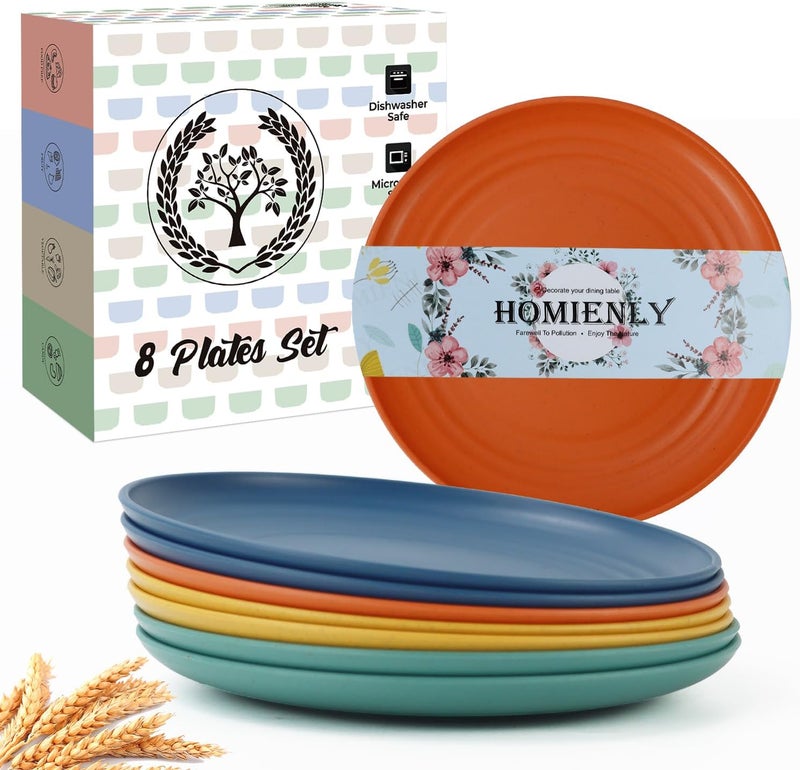 Homienly Appetizer  Dessert Plates Set of 8  59 Inch Wheat Straw Unbreakable Mini Plates for Snacks  Side Dish 6 Inch MultiColor - Image 1