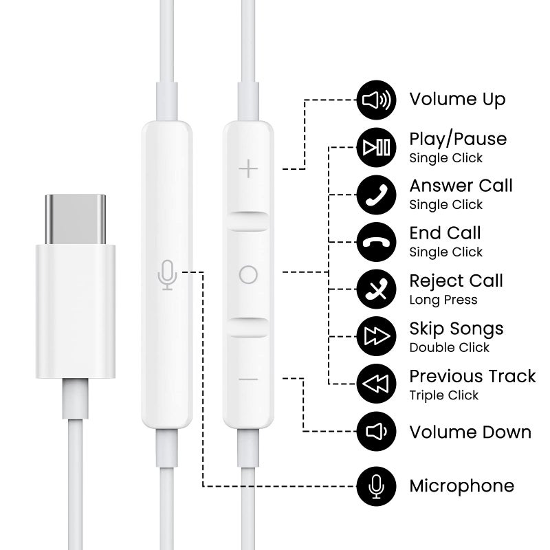 BENEWY USB C Headphones for iPhone 17 16 15 Pro Max Plus iPad Pro USB C Earphones with Microphone Volume Control USB C Wired Earbuds USB Type C Earphone for Google Pixel 8 Samsung S25 S24 S23 S22 S21 S20 A55 - Image 2