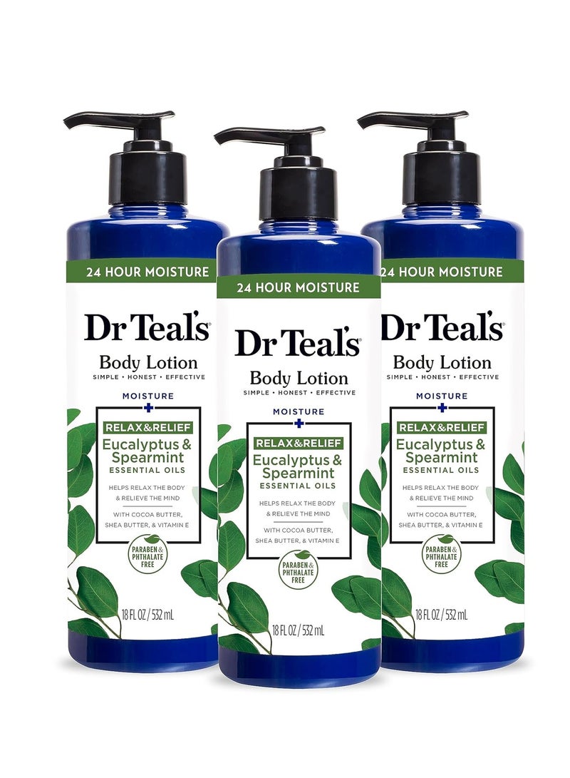 Dr Teal's Dr Teal's Body Lotion, Eucalyptus & Spearmint & Essential Oils, 18 fl oz (Pack of 3) - Image 1