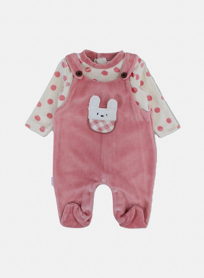Bumber Baby Girls Velvet Baby Bodysuit – Polka Dots & Bunny Face Design - Image 2