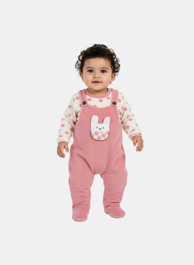 Bumber Baby Girls Velvet Baby Bodysuit – Polka Dots & Bunny Face Design - Image 1