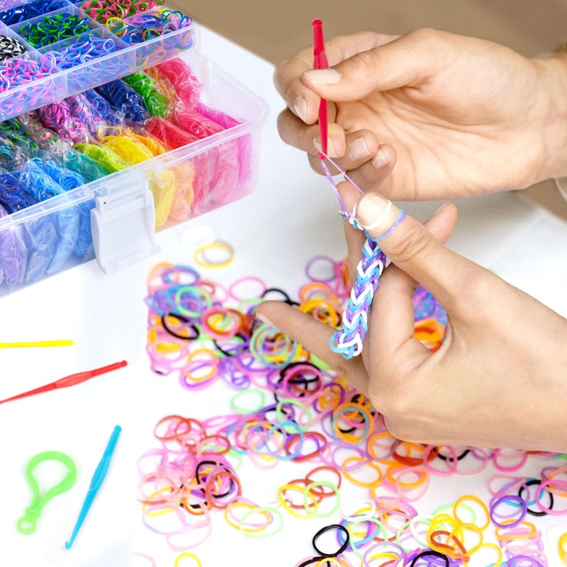 INSCRAFT 17500+ Rubber Loom Bands with 3 Layer Transparent Container, 28 Colors, 600 S-Clips, 352 Beads, 40 Cartoon Pendant, Bracelet Making Refill Kit for Kids - Image 4