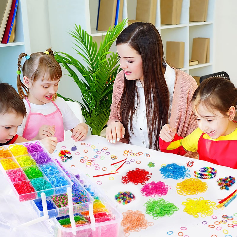 INSCRAFT 17500+ Rubber Loom Bands with 3 Layer Transparent Container, 28 Colors, 600 S-Clips, 352 Beads, 40 Cartoon Pendant, Bracelet Making Refill Kit for Kids - Image 5