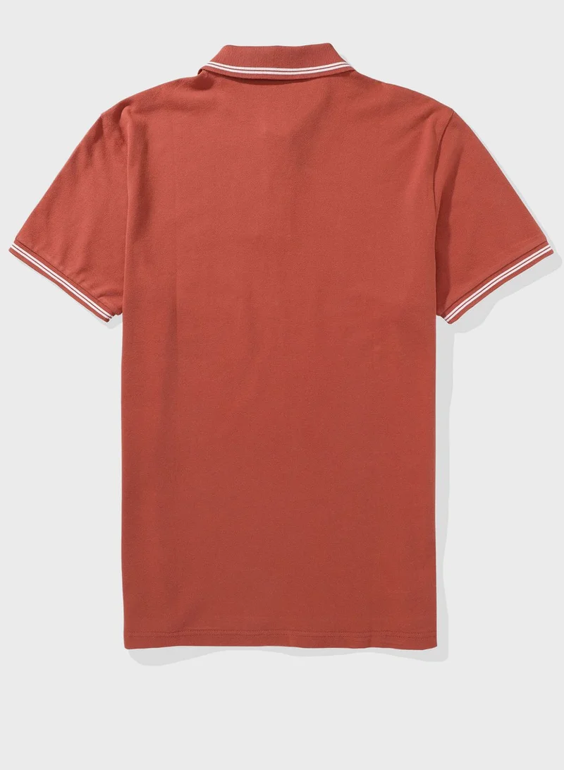 امريكان ايجل Collar Line Logo Detail Short Sleeve Polo Shirt