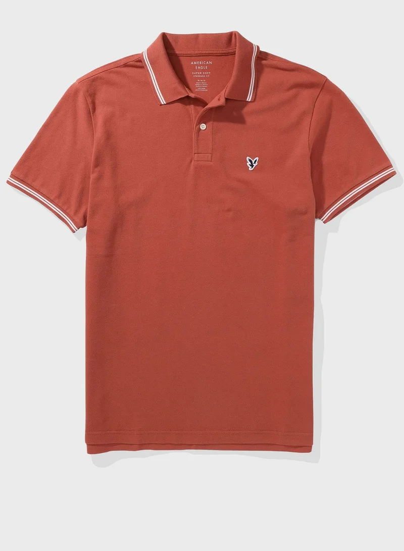 امريكان ايجل Collar Line Logo Detail Short Sleeve Polo Shirt