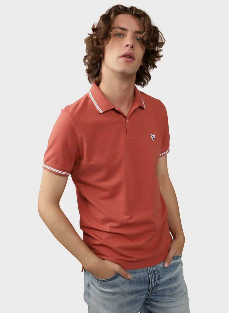 امريكان ايجل Collar Line Logo Detail Short Sleeve Polo Shirt