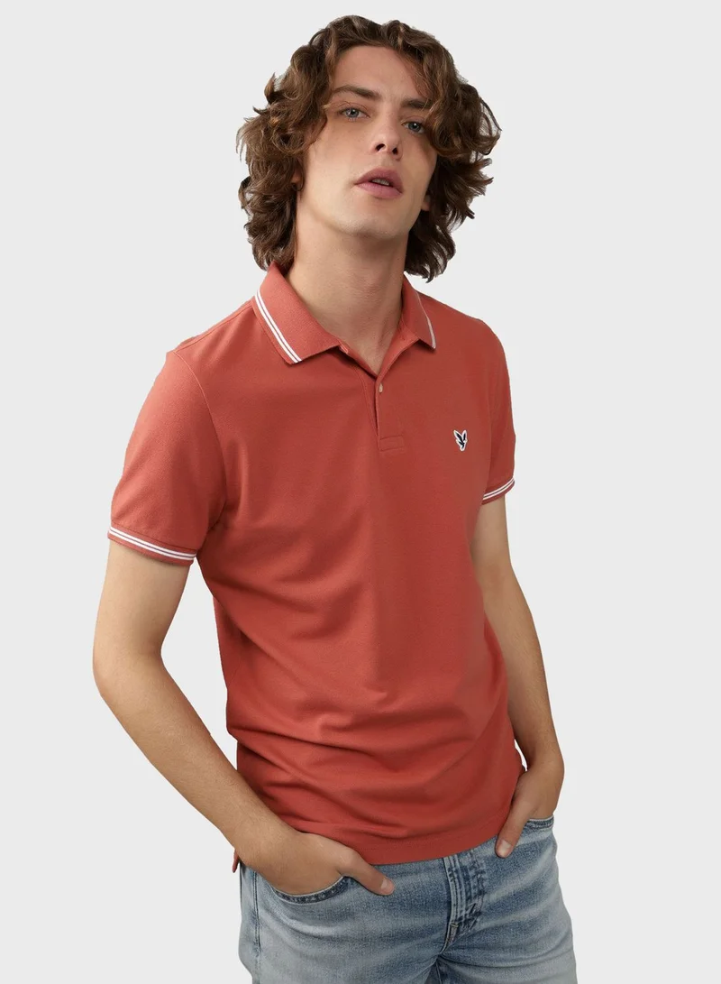 امريكان ايجل Collar Line Logo Detail Short Sleeve Polo Shirt