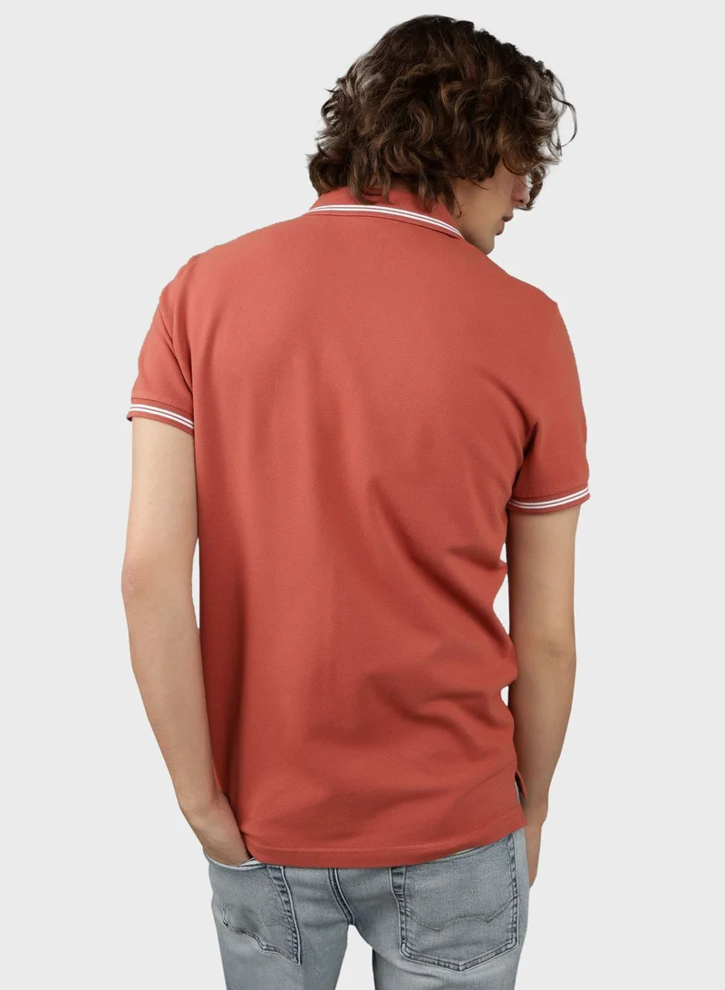 امريكان ايجل Collar Line Logo Detail Short Sleeve Polo Shirt