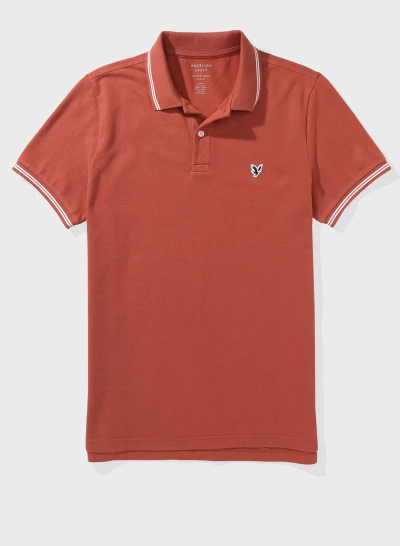 امريكان ايجل Collar Line Logo Detail Short Sleeve Polo Shirt