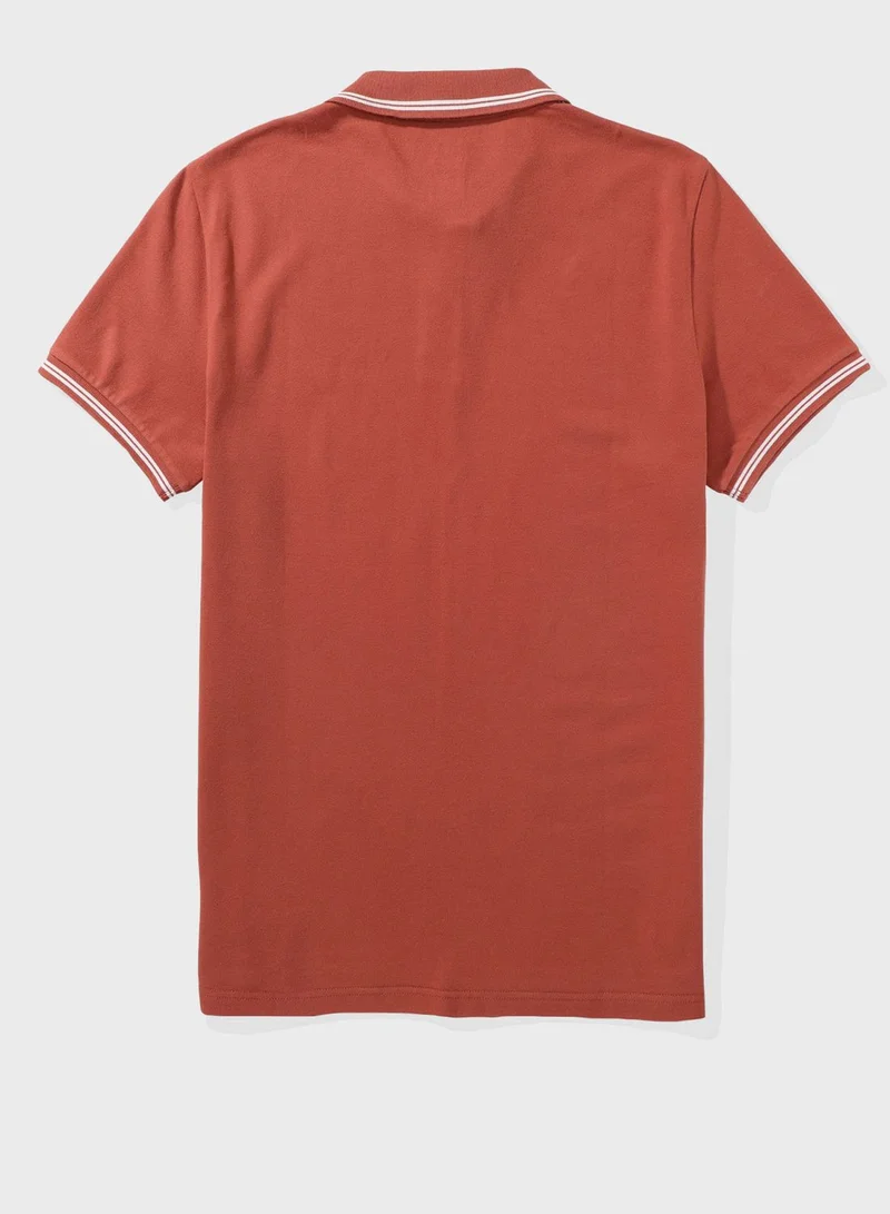 امريكان ايجل Collar Line Logo Detail Short Sleeve Polo Shirt