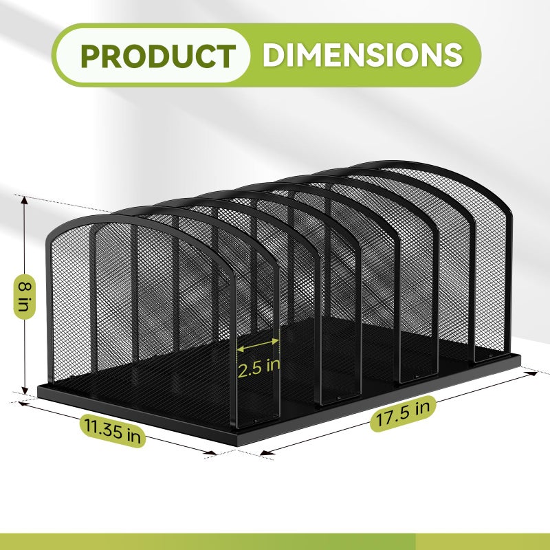 MINDEPOT Desk File Organizer 7 Sections Upright Mesh File Sorter Organizer for Desk, Office Organization File Holder for Home, Office & Classroom (Black, 1Pack) - Image 2