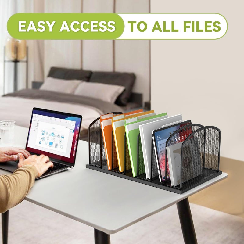 MINDEPOT Desk File Organizer 7 Sections Upright Mesh File Sorter Organizer for Desk, Office Organization File Holder for Home, Office & Classroom (Black, 1Pack) - Image 4