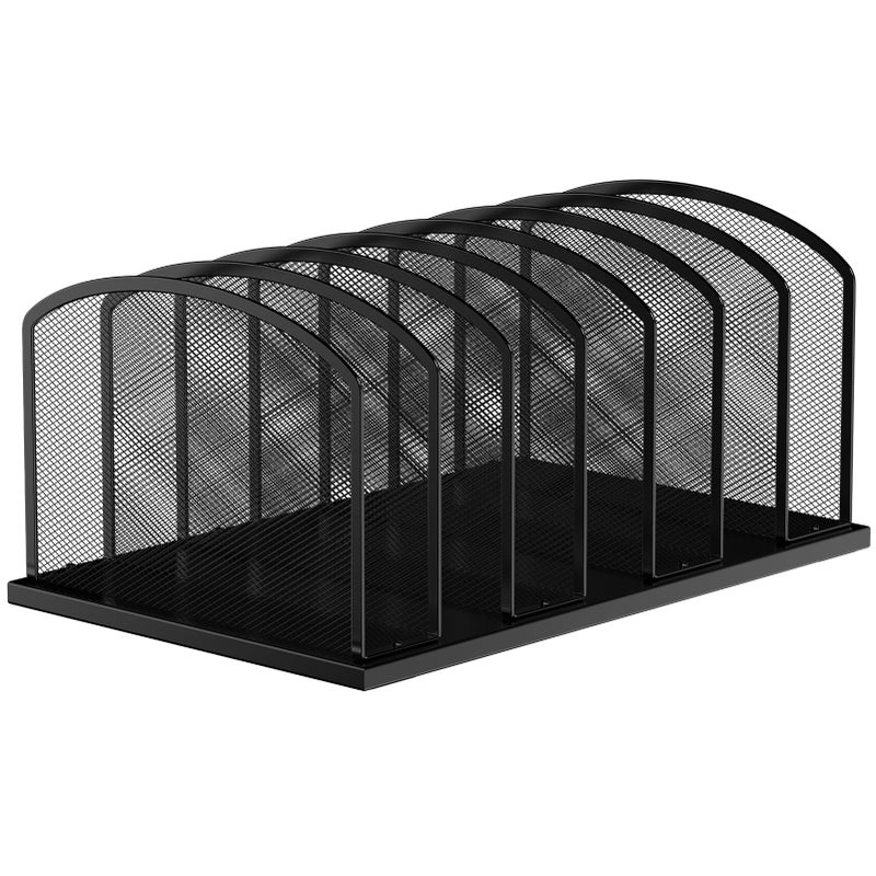 MINDEPOT Desk File Organizer 7 Sections Upright Mesh File Sorter Organizer for Desk, Office Organization File Holder for Home, Office & Classroom (Black, 1Pack) - Image 1