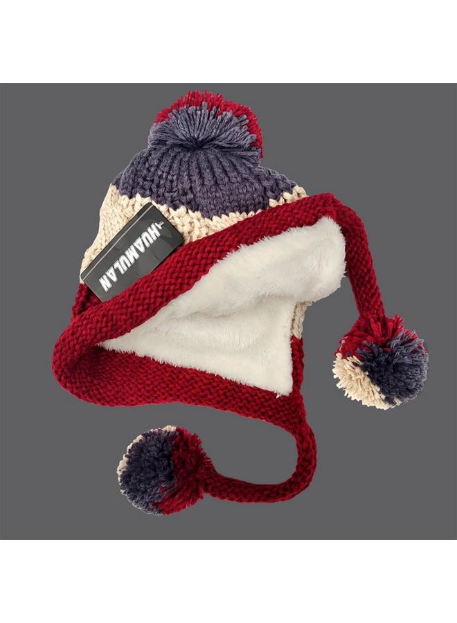 Huamulan Women Winter Sherpa Beanie Hats Knit Ear Flaps Peruvian Cover Ears Warm Fleece Lined Ski Snow Hat 3 Pompoms - Image 4