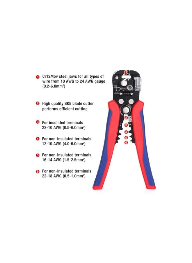 PROMASS promass Self Adjusting Wire Stripper, 3-in-1 Automatic Wire Stripper/Cutter/Crimper, AWG10-24, 8 Inch Multi Pliers For Electrical Wire Stripping, Cable Cutting, Crimping,Red&blue  - Image 3