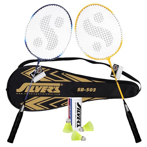Silvers Silver's Aluminium SB -503 Badminton Kit (2 Racquets with Full Cover, 1 Box Shuttlecock Pack of 3),Blue - Image 1