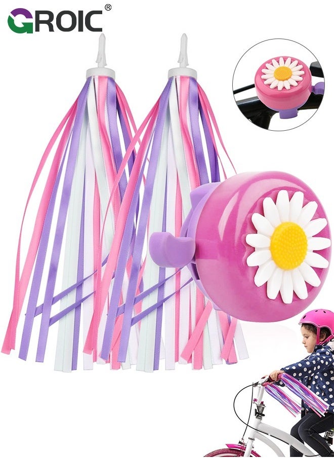 GROIC 1 Pack Kids Bike Bell + 2 Packs Bike Streamers Children Bike Accessories Bicycle Handlebar Tassels and bell for Kids,Children's Bike Accessories  - Image 1