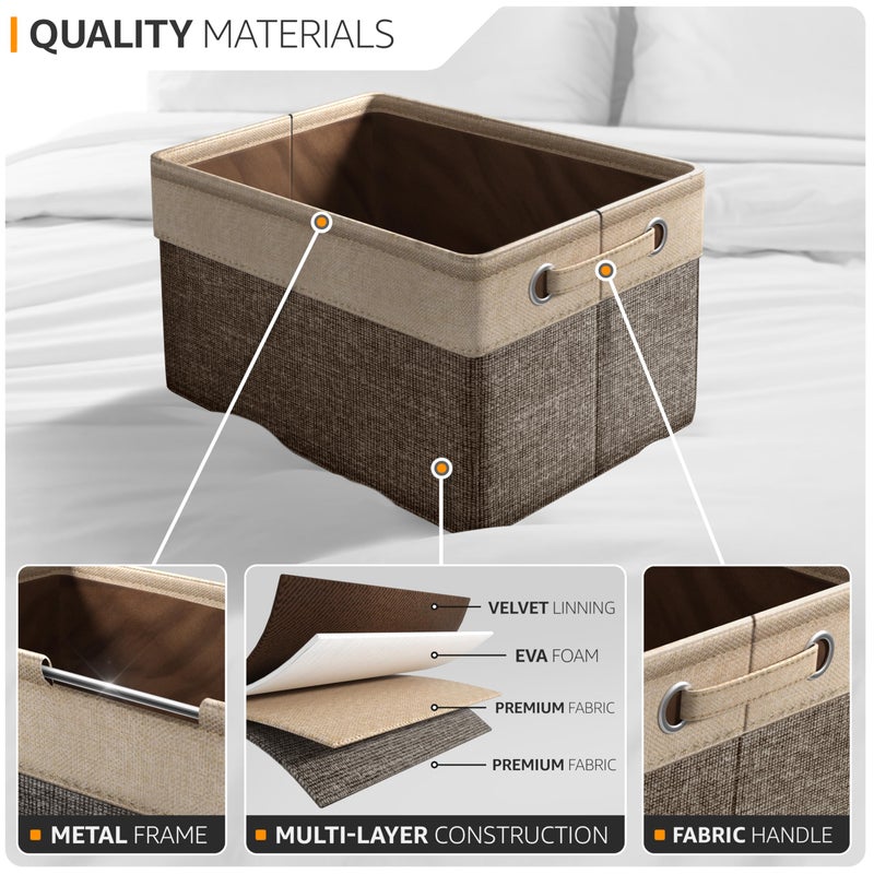 Sorbus Fabric Storage Cubes 15 Inch - Big Sturdy Collapsible Storage Bins with Dual Handles - Foldable Baskets for Organizing -Decorative Storage Baskets for Shelves | Home & Office Use -3 Pack| Brown - Image 4