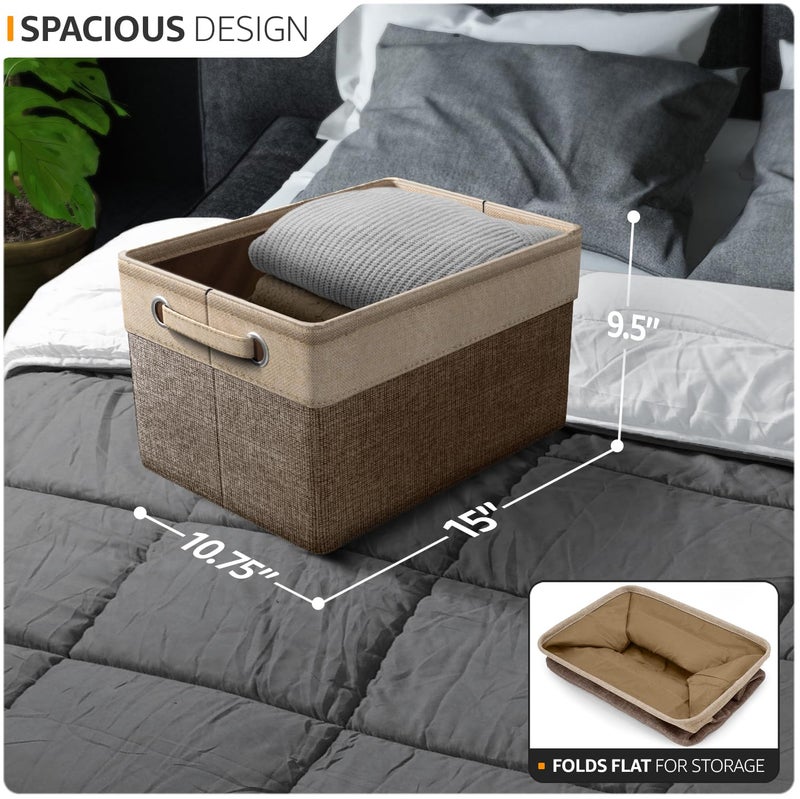 Sorbus Fabric Storage Cubes 15 Inch - Big Sturdy Collapsible Storage Bins with Dual Handles - Foldable Baskets for Organizing -Decorative Storage Baskets for Shelves | Home & Office Use -3 Pack| Brown - Image 2
