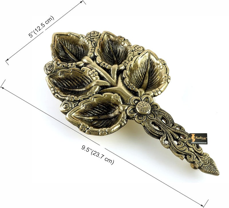 Two Moustaches Brass Leaf Design Pooja Aarti Spoon Antique White - Image 5